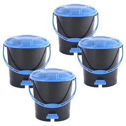 Kuber Industries 4-Pcs Grey & Blue Check Dhakkan Pedal Dustbins - 7 Ltrs-36
