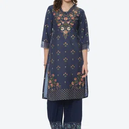 Rangriti Women Navy Blue Ethnic Motifs Printed Kurta-picture-13