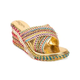5 ELEMENTS Ethnic Embellished Cross Strap Open Toe Wedges-6
