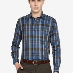 METAL Slim Fit Tartan Checks Pure Cotton Formal Shirt-image-38