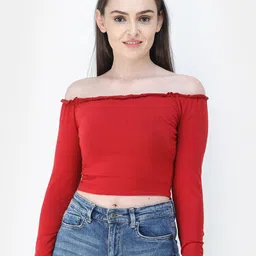 SCORPIUS Maroon Off-Shoulder Bardot Top-image-88