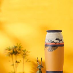 AAKRITI ART CREATIONS Mustard Yellow & Black Madhubani Print Vase-image-82