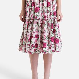 Kazo Floral Printed Tiered Satin Skirt-53