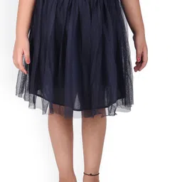 Miyo Girls Navy Blue Solid Flared Mini Skirt-picture-32