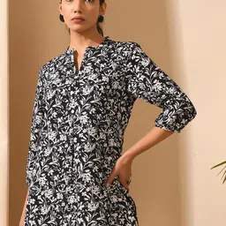MEESAN Floral Printed Mandarin Collar Pure Cotton Straight Kurti-picture-30