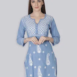 Seva Chikan Ethnic Motifs Embroidered Chikankari A Line Kurti-picture-54