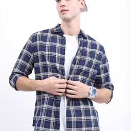 HIGHLANDER Men Slim Fit Tartan Checked Casual Cotton Shirt-picture-5
