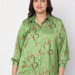 VERO MODA CURVE Plus Size Women Green Abstract Printed Casual Shirt-image-9