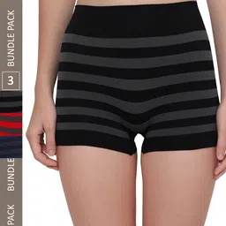 PLUMBURY Women Pack Of 3 Striped Anti-Microbial Seamless Boy Shorts Briefs-picture-9