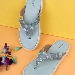ELLE Women Grey Printed Synthetic Open Toe Flats-11