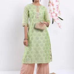 Vishudh Women Green Floral Printed Sequinned Kurta-image-55