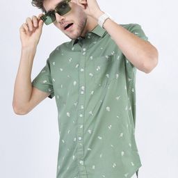 HIGHLANDER Men Olive Green Slim Fit Printed Casual Shirt-image-83