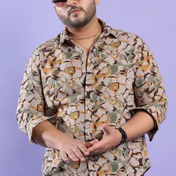 Instafab Plus Men Beige Classic Opaque Printed Casual Shirt-image-65