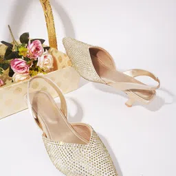 JM Looks Embellished Pointed Toe Kitten Heeled Pumps-79
