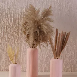 PUREZENTO Pink 3 Pieces Ribbed Cylindrical Ceramic Flower Vases-45