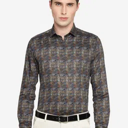 JB STUDIO Slim Fit Floral Printed Tartan Checks Pure Cotton Formal Shirt-image-52