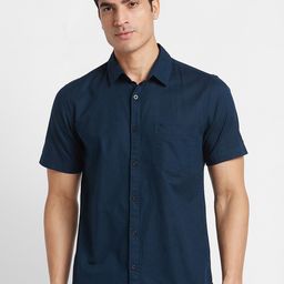 Globus Opaque Regular Fit Spread Collar Linen Shirt-image-27