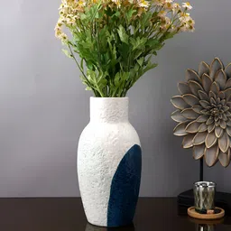 Aura White and Teal Corrugated Pear-Shaped Ceramic Vase-24