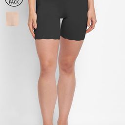 FashionRack Pack of 2 Black and Cream Solid Boy Shorts-image-53