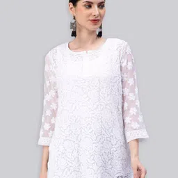 Seva Chikan Ethnic Motifs Embroidered Chikankari  Kurti With Slip-picture-52
