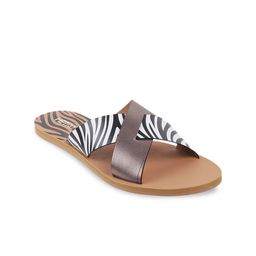 Metro Women Grey Striped Open Toe Flats with Laser Cuts-picture-10