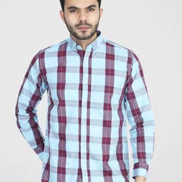 TAHVO Men Blue Comfort Slim Fit Tartan Checks Checked Casual Shirt-image-69