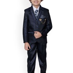 DKGF FASHION Boys Navy Blue Regular Fit 4-Piece Suit-image-76