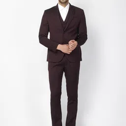 Blackberrys Men Maroon Slim Fit Single-Breasted Formal 3-Piece Suit-image-72