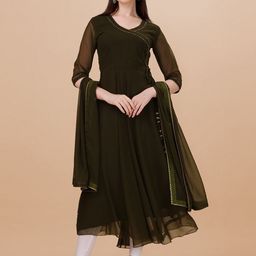 PMD Fashion V-Neck Gotta Patti Anarkali Kurta with Dupatta-13