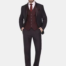 Blackberrys Men Maroon Solid Slim Fit Single Breasted Three Piece Suit-image-58