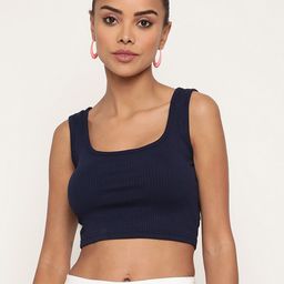 Sugathari Women Navy Blue Sheen Bralette Crop Top-picture-43