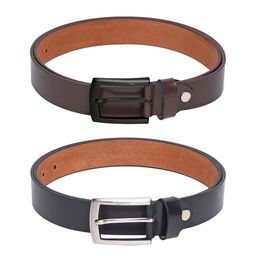 The Roadster Lifestyle Co. Men Black & Brown Set of 2 Textured Leather Belts-image-86