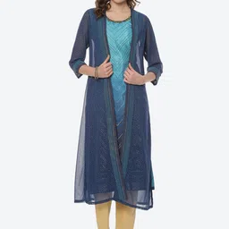 Rangriti Women Turquoise Blue Geometric Embellished Kurta-picture-30