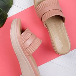 ICONICS Peach-Coloured Embellished Block Pumps-19