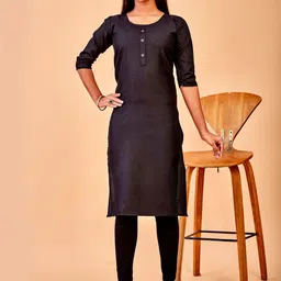 Anouk Black Round Neck Cotton Straight Kurta-25