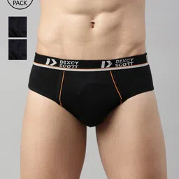 DIXCY SCOTT Men Pack Of 3 Black Solid Cotton Mid-Rise Basic Briefs-image-63