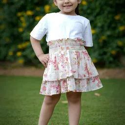 Budding Bees Girls Floral Printed Pure Cotton Flared Skirt-image-10