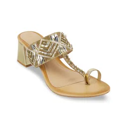Catwalk Ethnic Embellished One Toe Block Heels-33