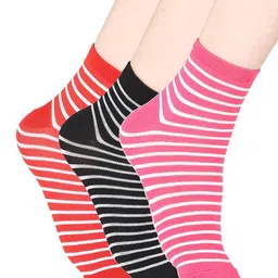 Bodycare Women Pack of 3 Black & Red Striped Ankle-length Socks-picture-24