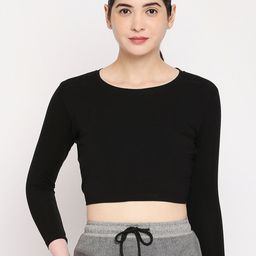Autumn Hues Women Black Solid Cotton Full Sleeve Crop Top-picture-40