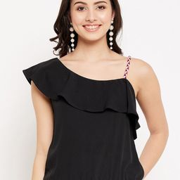 WineRed Women Black One Shoulder Crepe Top-image-8