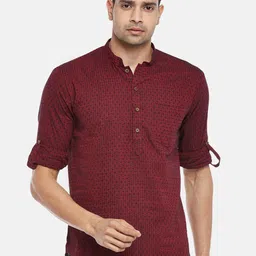 indus route by Pantaloons Men Maroon & Black Printed Dobby Pure Cotton Kurta-image-81