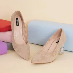 Sherrif Shoes Beige Party Block Pumps-56