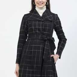Owncraft Checked Shawl Collar Woollen Wrap Coat-44