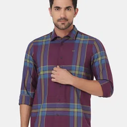 Blackberrys Men Purple Slim Fit Tartan Checks Checked Casual Shirt-picture-7