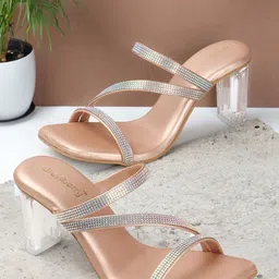 DressBerry Gold Toned Embellished Block Heels-31