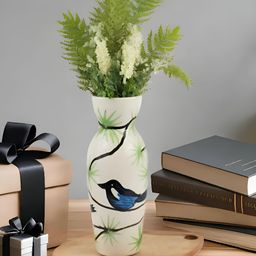 Kaolinite Green & Blue Bird Printed Ceramic Flower Vase-image-6