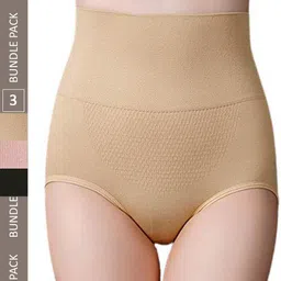 PLUMBURY Pack Of 3 Seamless High Waist Tummy Shaper Briefs-image-10