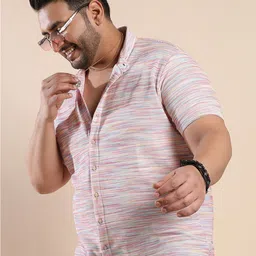 Instafab Plus Classic Horizontal Striped Built-Up Collar Cotton Casual Shirt-image-60