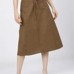 Tokyo Talkies Women Brown Solid A-Line Midi Skirt-image-62
